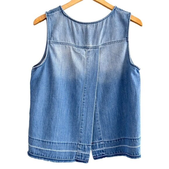 Cloth & Stone Sz L High Low Sleeveless Button Up Blouse Tencel Chambray Blue - Picture 2 of 11